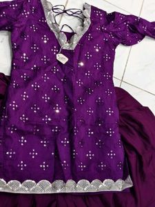Elegant Grey Kurta Set with Pink Trim