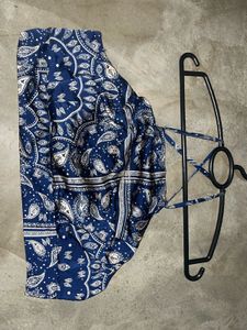 Navy Blue Paisley Print Halter Top with Tie Back