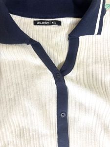 Classic White Ribbed Polo Top