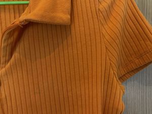 H&amp;M - Ribbed Cropped Polo Top