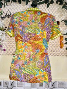 Colorful Patchwork Collared Top