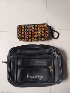 ( pack of 2)Picasso Black Clutch with Beaded Detai