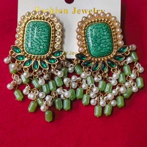 Elegant Green Stone Dangle Earrings