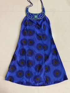 Bohemian Blue Sun Print Halter Gown