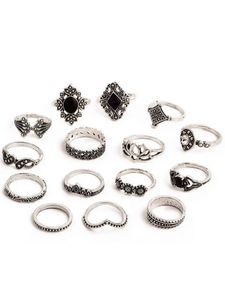 Boho Silver Tone Ring Set of 15