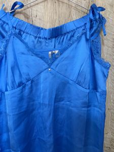 Blue Satin Lace Pajama Set
