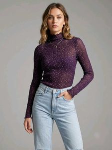 Printed Crinkle  Turtleneck Top