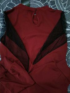 Maroon Lace Sleeve Bodysuit