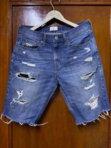 Distressed Denim Bermuda Shorts