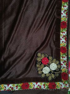 BROWN SAREE WITH FLORAL BORDER