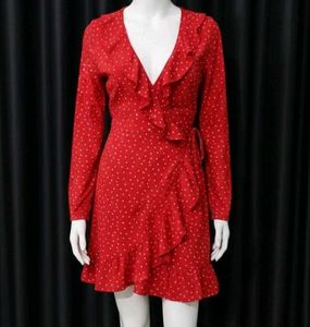 Red Polka Dot Mini Wrap Dress