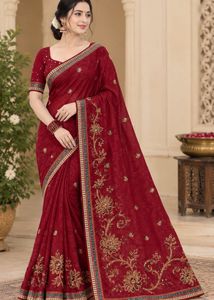 Elegant Maroon Embroidered Saree