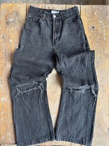 Bershka Distressed Black Wide Leg Jeans