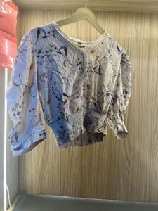 Boho Floral Print Cropped Blouse
