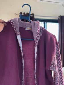 Purple Knit Hooded Cardigan