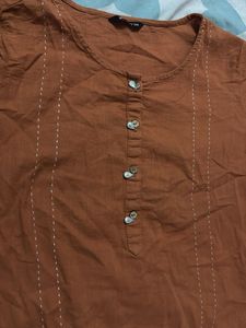Stylish Brown Kurta with White Stitching
