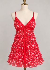 Red Heart Print Babydoll Nightwear