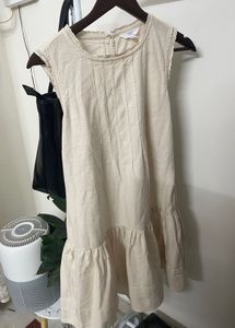 Cream Linen Blend Tiered Dress