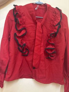 Chic Red Long Sleeve Blouse top