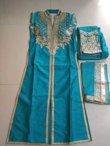 Beautiful Teal Kurta Set with Gold Embroidery