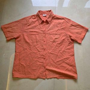 Vintage Coral Orange Short Sleeve Button-Up Shirt