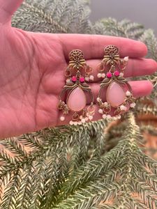 Elegant Pink Stone Dangle Earrings