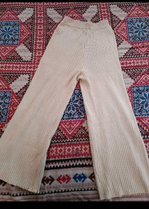 Cream Ribbed straight fit pants
