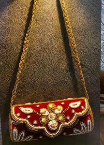 Embroidered Red Velvet Clutch