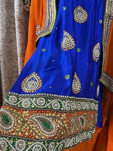 Vibrant Blue &amp; Orange Embroidered Kurta Set