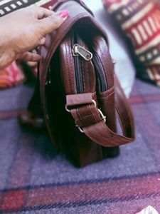 Dark Brown Leather Sling Bag Uni Sex