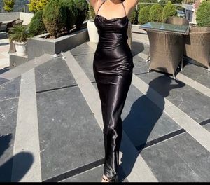 Elegant Black Satin Slip Dress