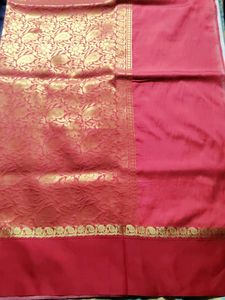 White and Red Benarasi Art Silk Saree with blouse.