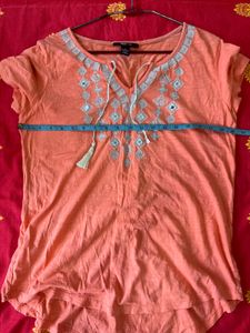 Orange Embroidered Tunic Top