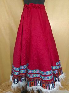 Bohemian Red Embroidered Maxi Skirt