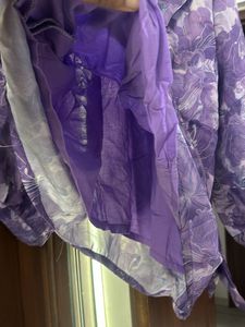 Purple Floral Print Puff Sleeve Top