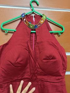 Elegant Red Halter Neck kurti set