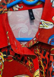 Stylish Red Baroque Print Cropped Jacket