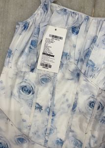 Blue Floral Print Ruched Midi Dress