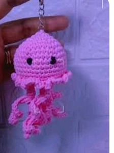 Pink Crochet Jellyfish Keychain