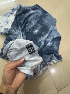 Blue Tie-Dye Mock Neck Top