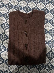 Brown Cable Knit Cardigan Sweater