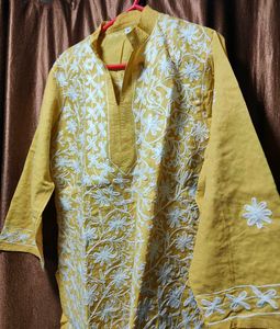 Pure Lucknowi Yellow Embroidered Kurti