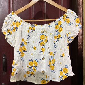Cute Yellow Floral Off-Shoulder Top