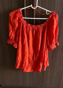 Orange Off-Shoulder Puff Sleeve Top