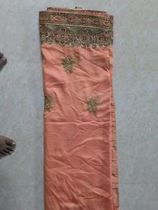 Elegant Peach Embroidered Saree