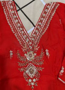 Vibrant Orange Embroidered Kurta Set😍