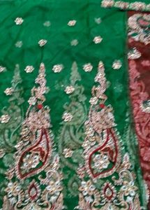 Red Saree with Peacock Motif