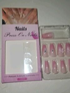 Press-On Nails - Pink Ombre with Gems &amp; Flowers