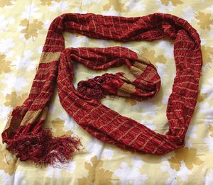 Red &amp; Gold Striped Crinkle Dupatta
