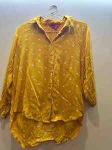Yellow Heart Print Button-Up Shirt
